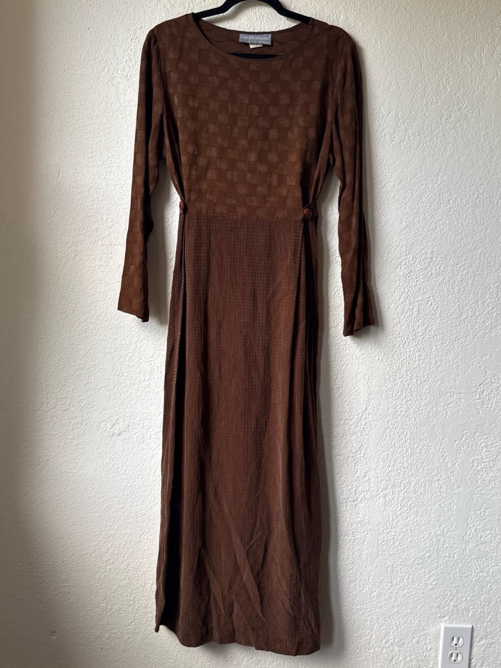 Vintage Checkered Brown Long Sleeve Maxi Dress by Carol Anderson